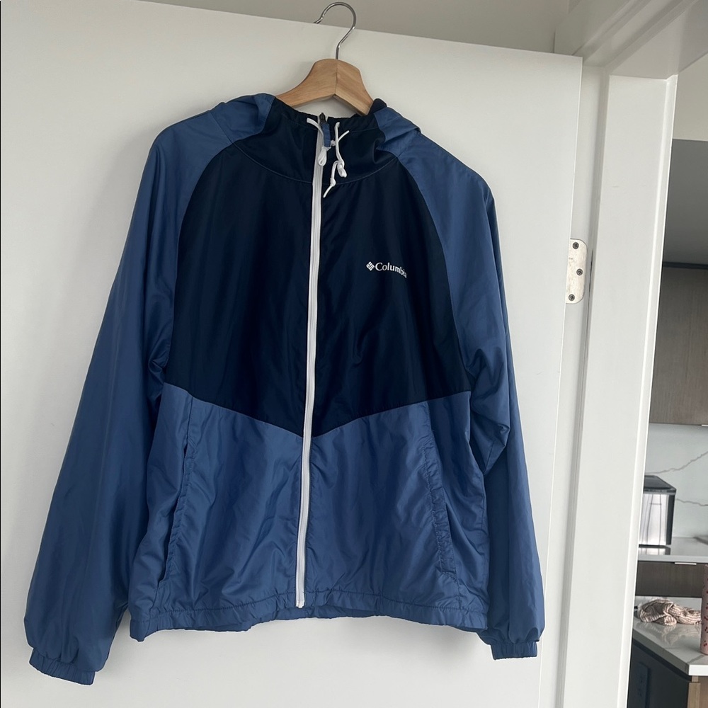 Columbia Navy and Light Blue Hooded Windbreaker Jacket